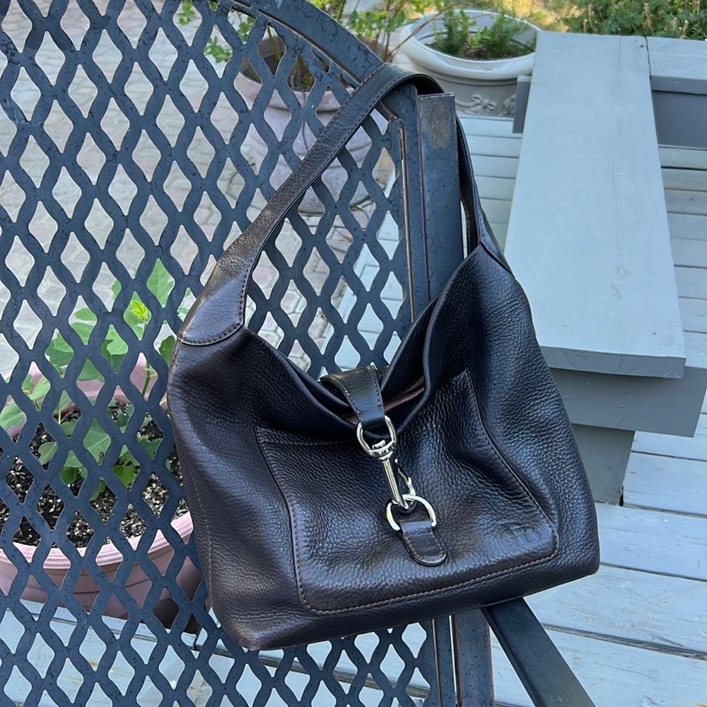 Dooney & Bourke dark brown, soft pebbled leather hobo bag.